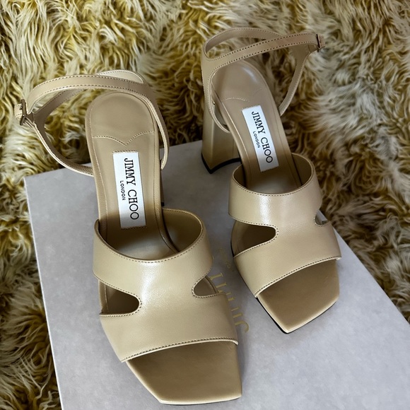 Jimmy Choo Ellison 85 desert Nappa Leather Sandals sz 38 - Picture 4 of 12